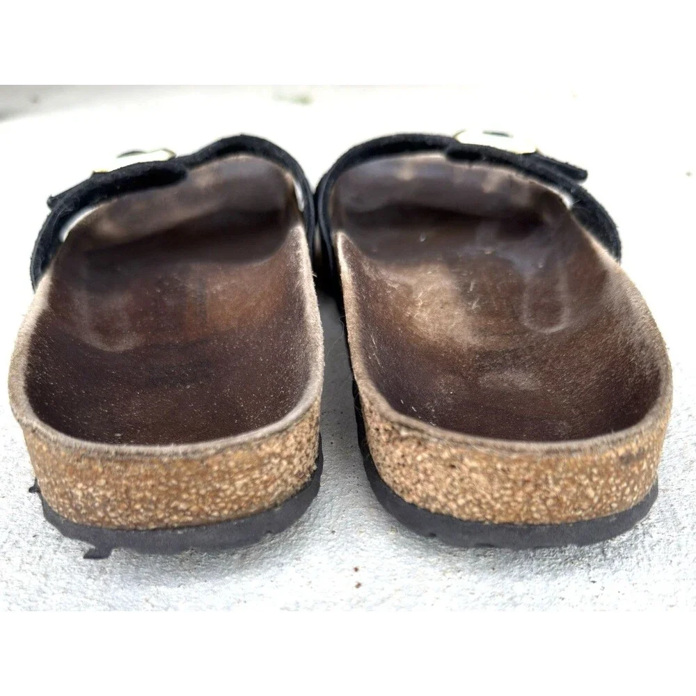 ⁠Birkenstock Madrid Black Metallic Python Snake Sandals Sz 38 Gold Buckle
